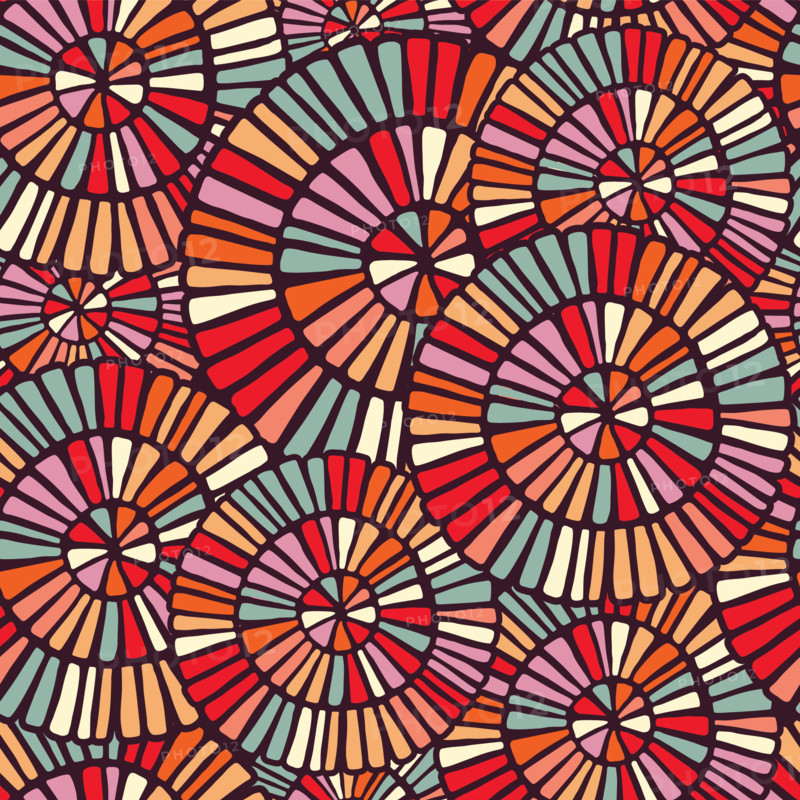 Colorful seamless pattern with hand drawn circle mosaic shapes illustration. EPS10 vector.