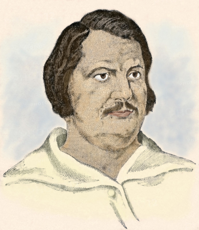 Honore de Balzac. French writer and journalist. Critic and printer (1799-1850) 19th Century. Engraving. Later colouration