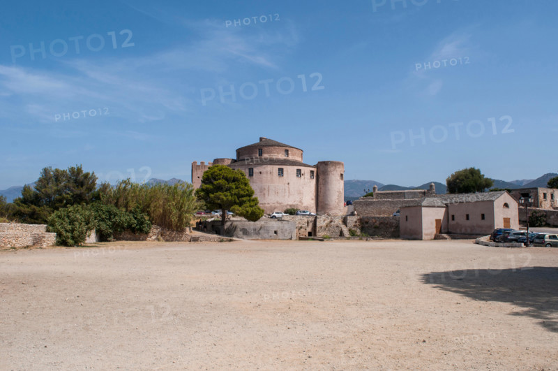 Corsica: the Citadel of Saint-Florent, popular summer vacation spot on the western coast known as the corse Saint-Tropez, built in 1439