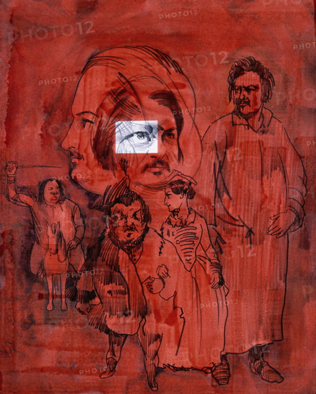 Honoré de Balzac (1799 – 1850); French novelist and playwright. 1999 Portrait on a poster by Raymond Moretti (1931-2005), a French painter and sculptor.