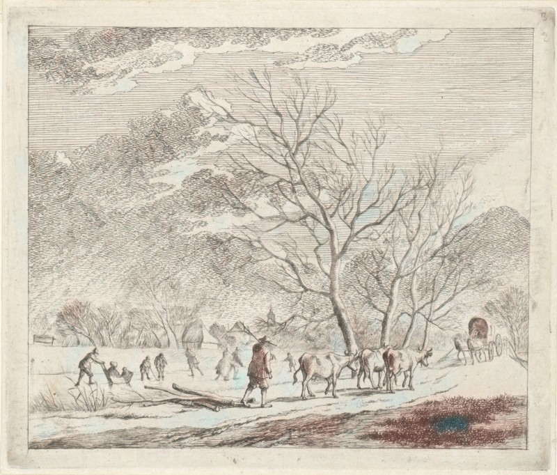 Winter Landscape with cows and skaters, Johannes Janson, 1783. Reimagined by Gibon. Classic art with a modern twist reimagined