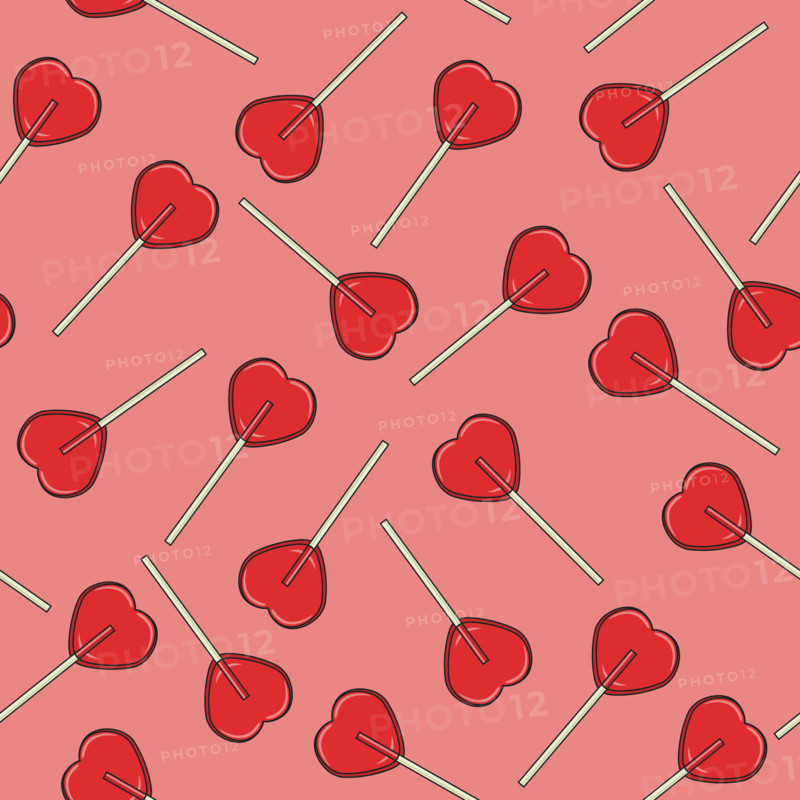 vector seamless background with red lollipop candies in the form of hearts on pink background. love, romantic or valentine day seamless pattern