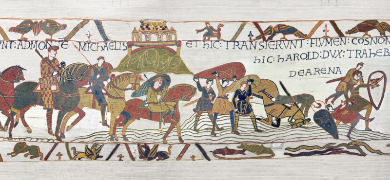 Bayeux Tapestry  Scene 17 - Soldiers get caught in Quicksand near Mont St Michele.