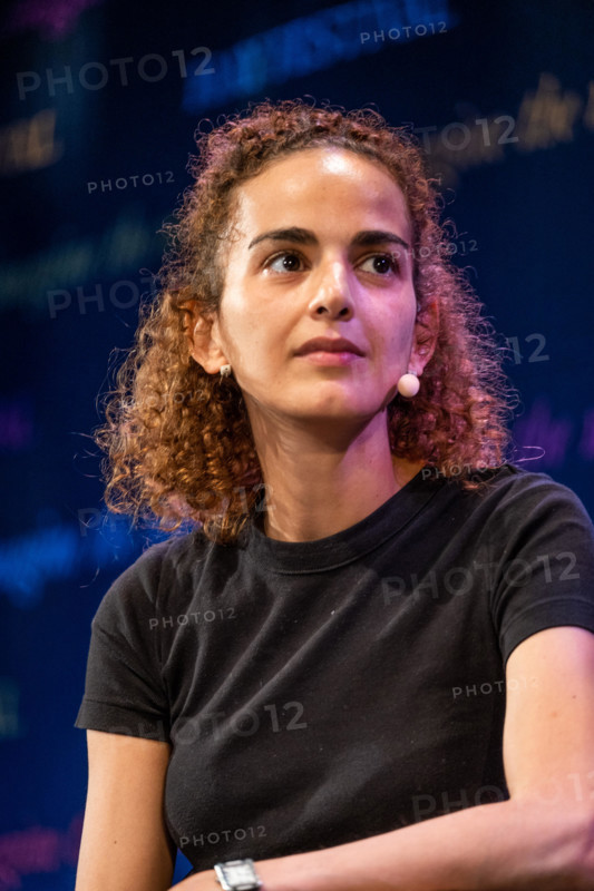The Hay Festival, Hay on Wye, Wales UK , Saturday 01 June 2019.   Leïla Slimani,  Franco-Moroccan writer and journalist. In 2016 she was awarded the Prix Goncourt for her novel Chanson douce.  Appearing on stage at the 2019 Hay Festival  The festival, now in its 32nd year, held annually in the small town of Hay on Wye on the Wales - England border,  attracts the finest writers, politicians and intellectuals from  across the globe for 10 days of talks and discussions, celebrating the best of the written word and critical debate  Photo © Keith Morris / Alamy Live News