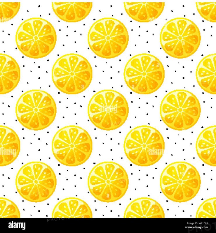 Seamless pattern with lemon slices and hand-drawn dots. Modern vector background with citrus fruit.