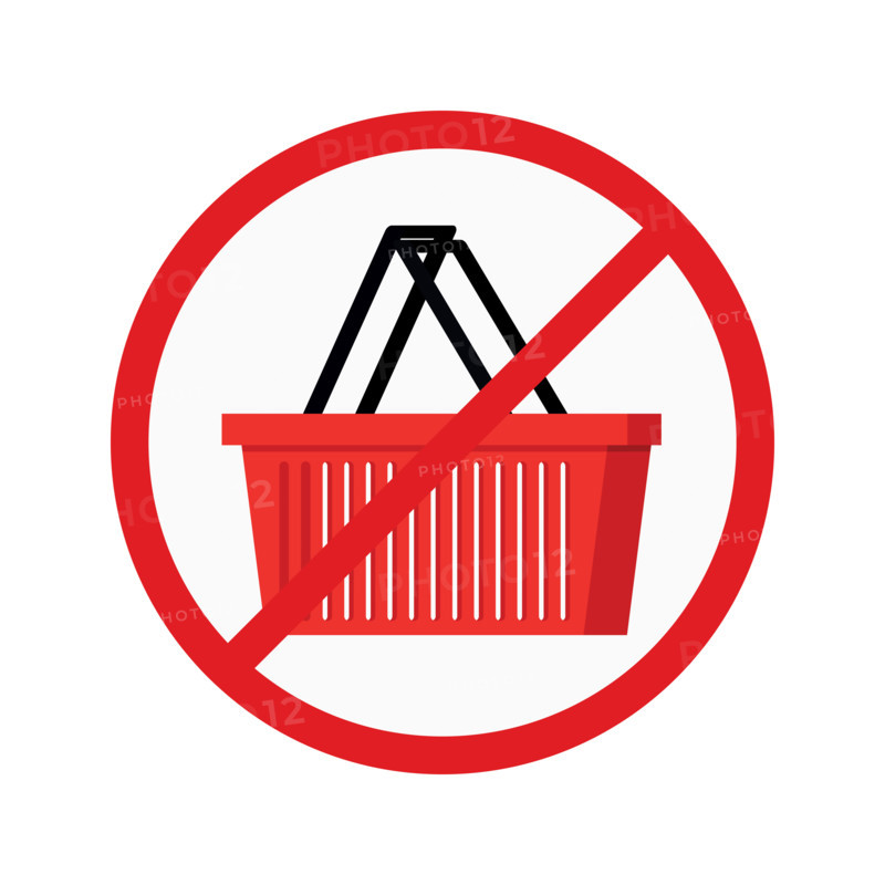 Buy nothing day concept - red shopping basket in red crossed circle.