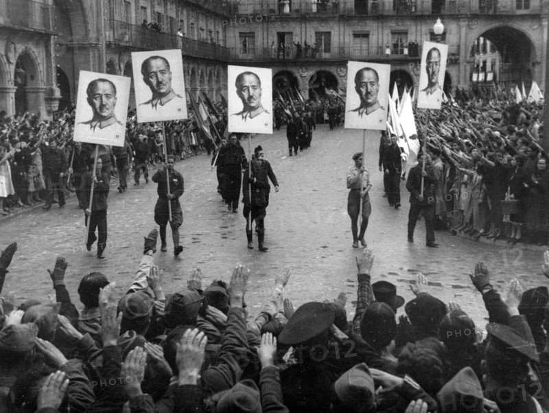 SALAMANCA, SPAIN - 1937 - A fascist parade in Salamanca, Spain, to celebrate the occupation of Gijón by Francoist troops - Photo: Geopix
