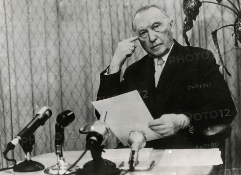 Chancellor of the Federal Republic of Germany Konrad Adenauer preparing for radio speech, Bonn, Germany 1959