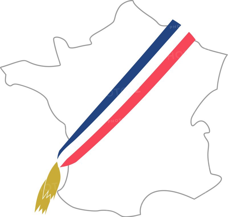 Map of France with the mayor's tricolor scarf