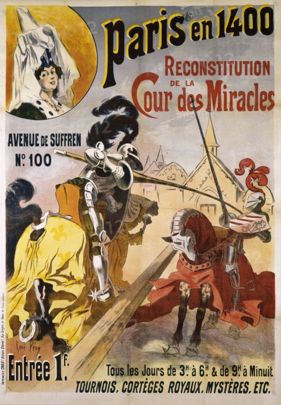 UNIVERSAL EXHIBITION 1900 PARIS IN 1400, RECOVERY OF THE COURT OF MIRACLES René Péan (1875-1940). "Exposition de 1900 : Paris en 1400, reconstitution de la cour des miracles". Paris, musée Carnavalet.