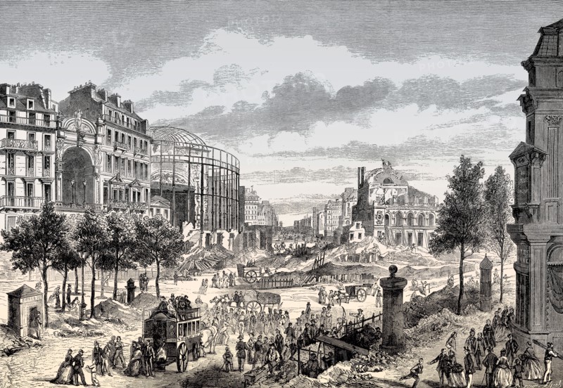 Road construction of the Boulevard du Prince-Eugène, demolition of the theaters, today Boulevard Voltaire, Paris, France, 1862,