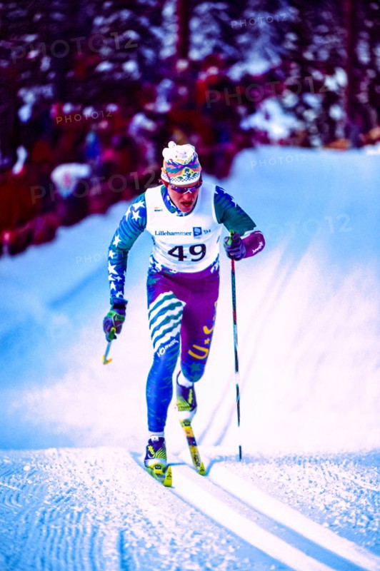 Luke Bodensteiner (USA) competing in the men's 10km cross country skiing at the 1994 Olympic Winter Games.