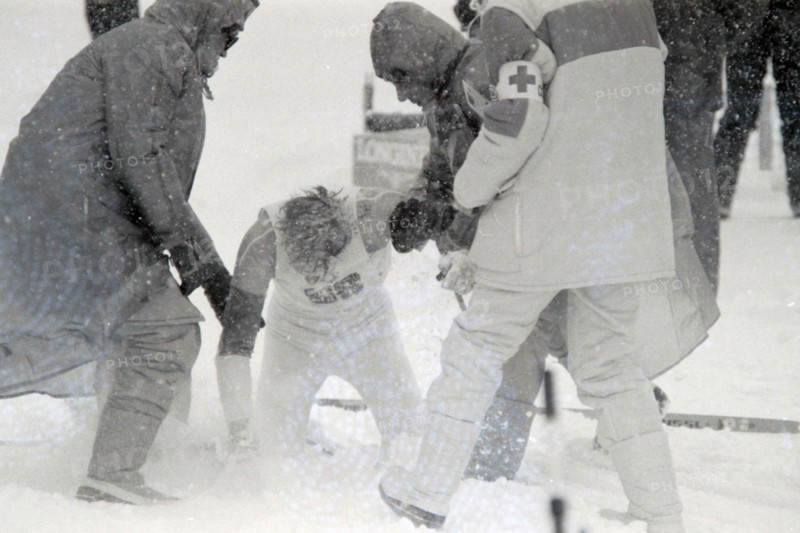 February, 1984., Sarajevo, Bosnia and Herzegovina - 14. Winter Olympic Games. Ski runners participate on a 50 kilometers long marathon in Igman under severe weather conditions. Photo: Ante Jelavic/HaloPix/PIXSELL