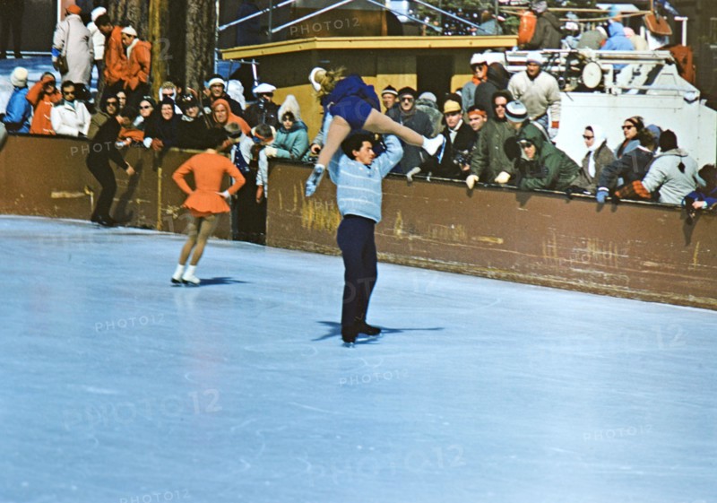 1960 Winter Olympics in Squaw Valley California: Pairs figure skating practice in the west rink