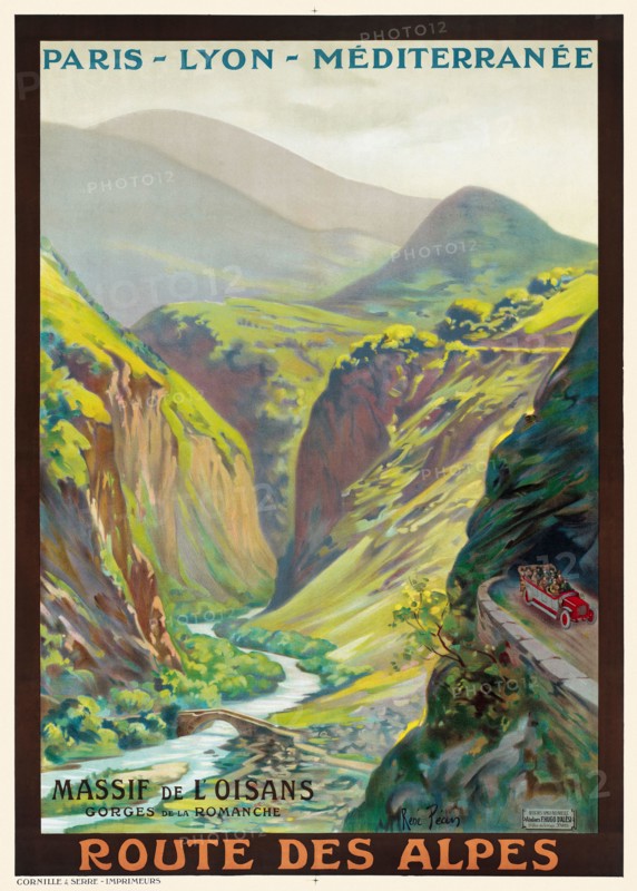 PLM. Massif de L'Oisans Gorges de la Romanche Route des Alpes by René Péan (1875-1955). Poster published around 1900 in France.