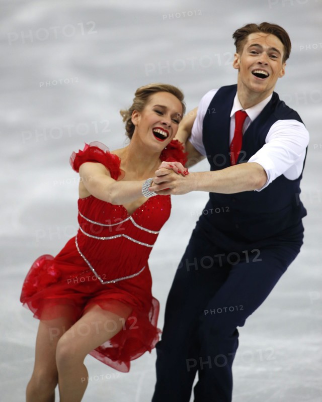 Feb. 16, 2014 - Sochi, Russia - Pernelle Carron and Lloyd Jones (FRA) perform in the ice dance short dance program during the Sochi 2014 Olympic Winter Games at Iceberg Skating Palace. (Credit Image: © David McIntyre/ZUMAPRESS.com)