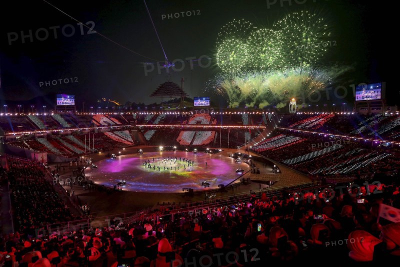 February 25, 2018 - Pyeongchang, Gangwon, South Korea - Entertainers perform during the Beijing segment during the Closing Ceremony of the PyeongChang 2018 Winter Olympic Games at PyeongChang Olympic Stadium in Pyeongchang. (Credit Image: © Gmc via ZUMA Wire)