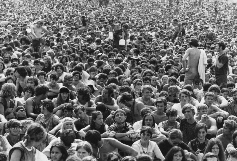 A look at part of the crowd at the Woodstock Music Festival; 1969.