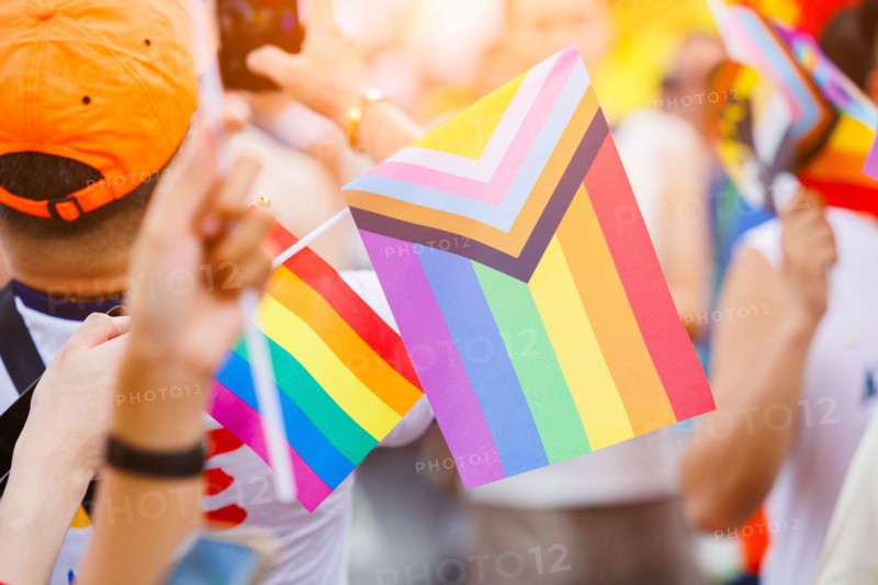 Pride Festival Parade of LGBTQIAN people Celebration of Love in pride month. colorful rainbow sign symbol.