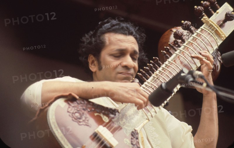 June 17, 1967, Monterey, California, USA - RAVI SHANKAR performs on stage during the Monterey International Pop Music Festival. The Monterey Festival was a three-day concert event held June 16 to June 18, 1967 at the Monterey County Fairgrounds. Jill Gibson was an experienced photojournalist by 1967 and the Official Photographer for The Monterey Pop Festival. These are her images, many of which have never been released prior to now, in commemoration of the 50th Anniversary of Monterey Pop.  (Credit Image: © Jill Gibson/ZUMA Press Wire Service)