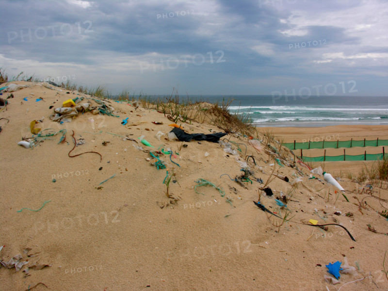 trash rubbish on dunes at the beach of Atlantic Ocean in France