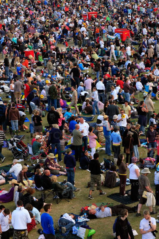 Aerial view of the crowds at the 2008 isle of Wight festival in Newport on the isle of Wight.