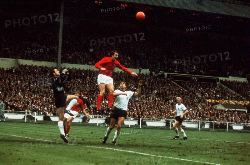 World Cup Final Football 1966 England 4 Germany 2 at Wembley Geoff Hurst jumps to head the ball