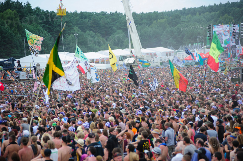 General view of the crowds attending at the Przystanek Woodstock music festival, Kostrzyn, Poland.