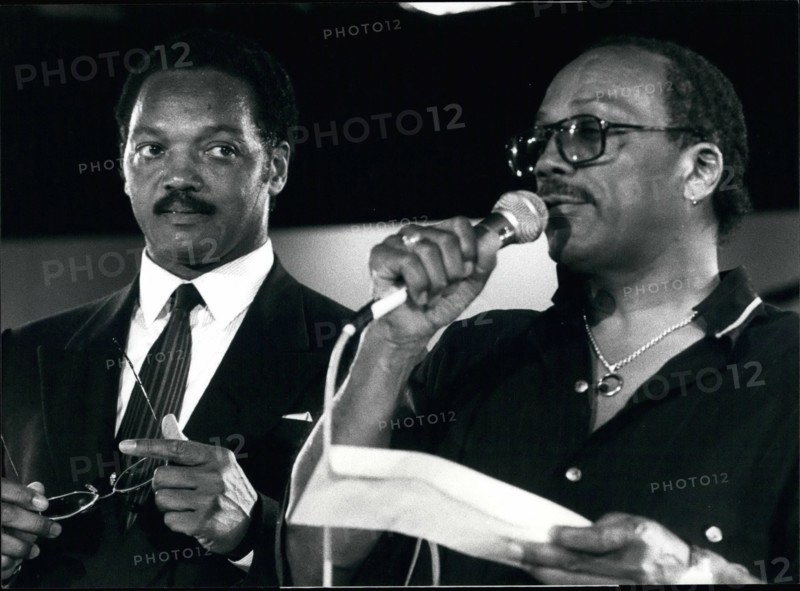 Jul. 07, 1991 - Jesse Jackson At The Montreux Jazz Festival: Reverend Jesse Jackson left and jazz singer Quincy Jones right w