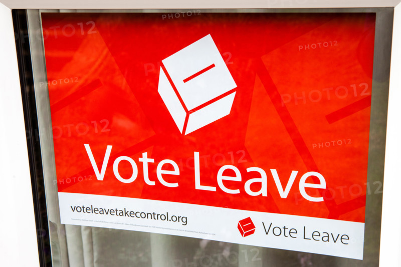 LONDON, UK - MARCH 3RD 2016: A Vote Leave campaign poster displayed in a residential house in London, on 3rd March 2016.