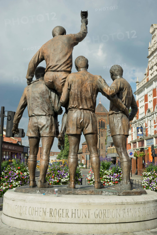 The World Cup Sculpture also named The Champions, near near West Ham United Football Club's old Upton Park stadium, featuring Bobby Moore, Geoff Hurst, Martin Peters and Ray Wilson, heroes of 1966 England's victory at Wembley. London.UK