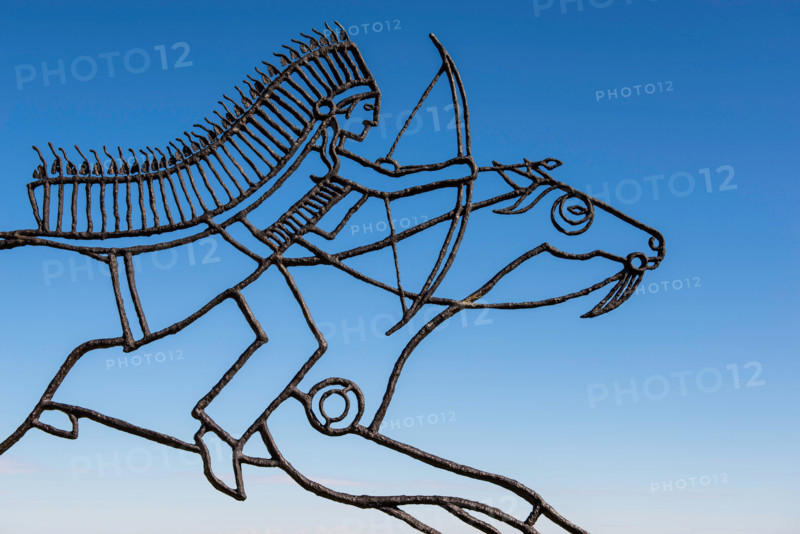Sculptures of Indian warrior at Little Bighorn Battlefield National Monument, Montana USA