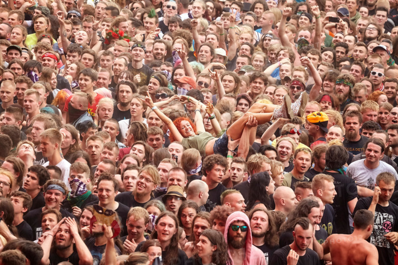 Kostrzyn, Poland - August 05, 2017: People having fun at a concert during the 23rd Woodstock Festival Poland.