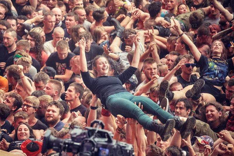 Kostrzyn, Poland - August 05, 2017: People having fun at a concert during the 23rd Woodstock Festival Poland.
