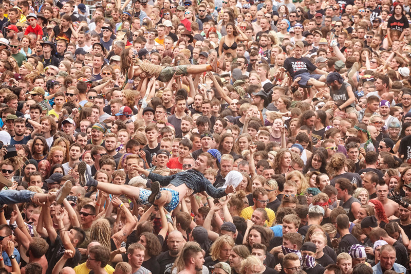 Kostrzyn, Poland - August 05, 2017: People having fun at a concert during the 23rd Woodstock Festival Poland.