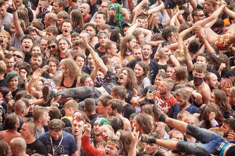 Kostrzyn, Poland - August 05, 2017: People having fun at a concert during the 23rd Woodstock Festival Poland.