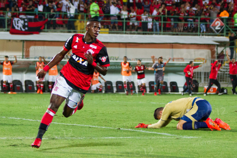 Rio De Janeiro, Brazil. 08th Nov, 2017. Player Vinícius Júnior do Flamengo celebrating the goal during the match between Flamengo and Cruzeiro held at the Estádio Luso Brasileiro (Ilha do Urubú) in Rio de Janeiro. The match is valid for the 33rd round of the Brasileirão 2017. Credit: Rodrigo Chadí/FotoArena/Alamy Live News