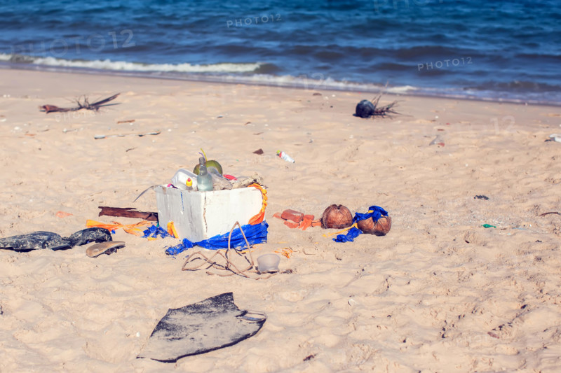 Pollutions and garbages in the sea and on the beach