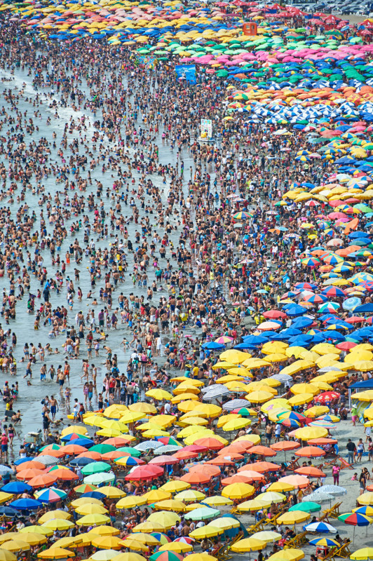 Overcrowded beach in Lima, Peru