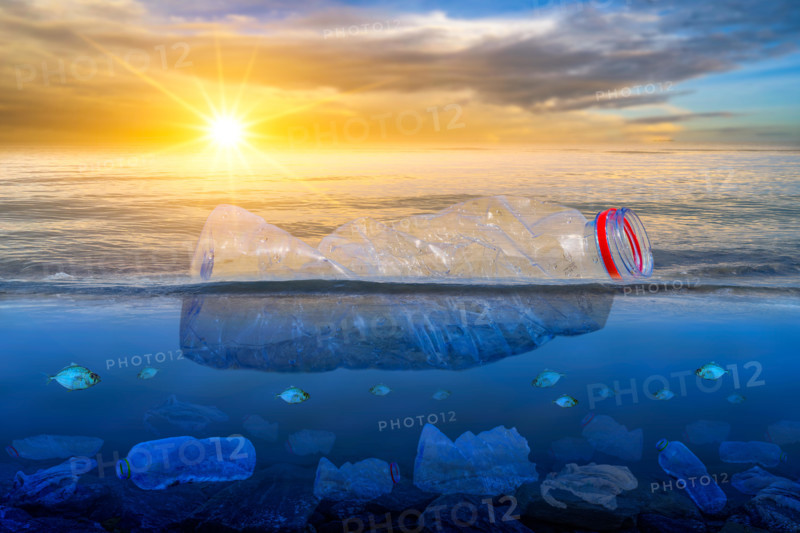 Plastic waste on the beach, sea, concept of nature and environment preservation
