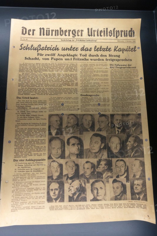 Newspaper during Nuremberg War Crimes Trials 1946,  Museum of Communications (part of the Nuremberg Transport Museum), Nuremberg, Germany.