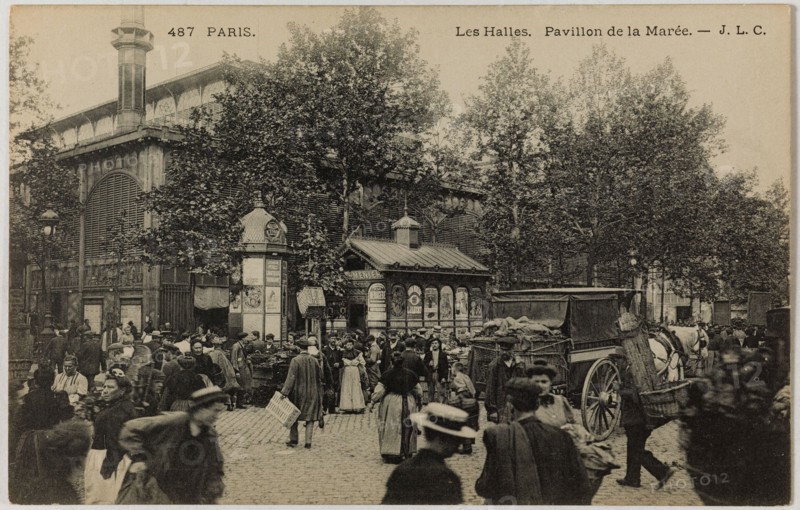 PARIS - THE HALLS, PAVILION OF TIDE (RUE BALTARD) J.L.C/Le Gui. Les Halles, pavillon de la marée (rue Baltard), Paris (Ier arr.). Phototypie, Paris, musée Carnavalet.