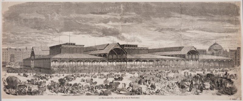 The central market Emile Bourdelin (XIXème siècle). "Les Halles centrales". Paris (Ier arr.).  Paris, musée Carnavalet.