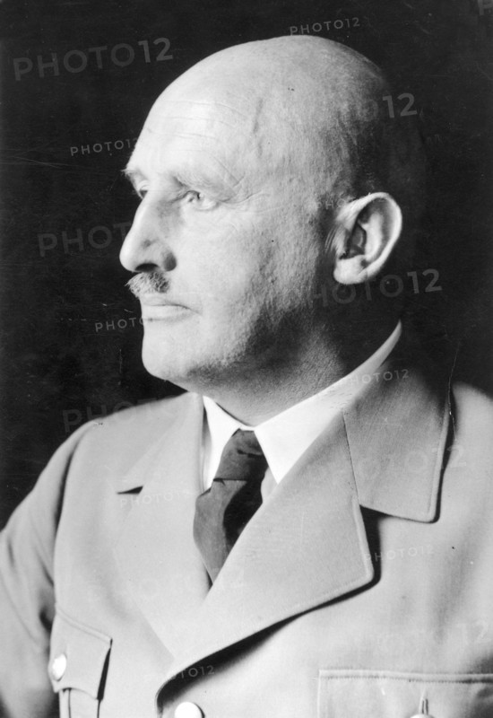 A 1935 portrait of Julius Streicher, Nazi, editor of the antisemitic Die Stürmer newspaper and Gauleiter of Franconia. He was tried and condemned to death at Nuremberg in 1946. Credit: German Bundesarchiv