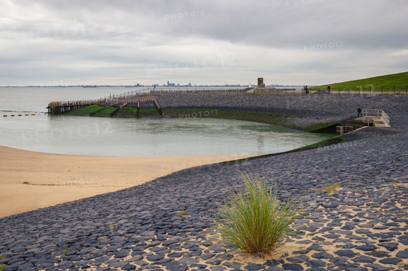 Memorial Delta Works (Dutch: Deltawerken) at the beach near the small town of Breskens in province of Zeeland, Netherlands