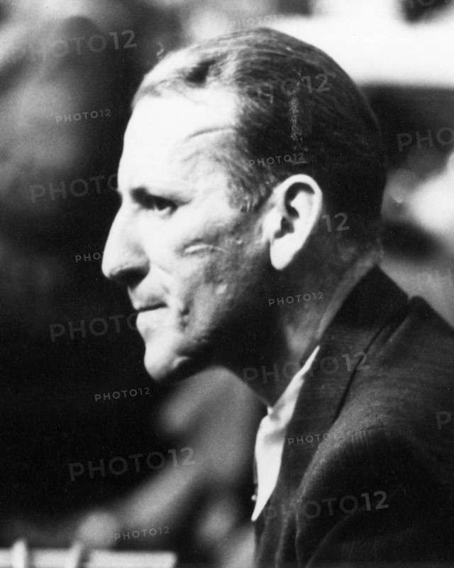 Close-up portrait of Nuremberg defendant, SS Lieutenant General Ernst Kaltenbrunner. Kaltenbrunner was a committed Nazi and a major player in the Holocaust. He was convicted at the Nuremburg trials and executed on 16 October 1946.