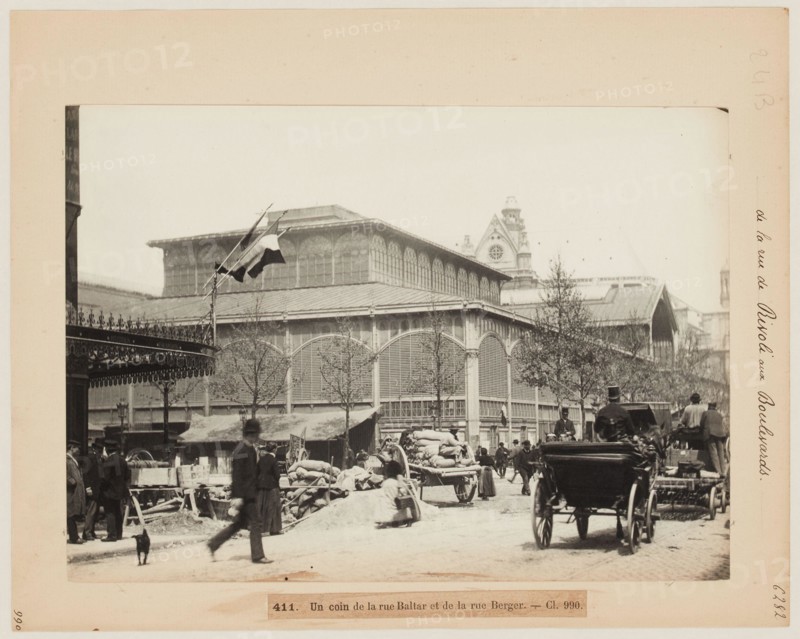 Blancard, Hippolyte (1843 - D.1924), Les Halles, corner of rue Baltar and rue Berger, 1st arrondissement, Paris (dummy title), 1890. Platinum draw. Carnavalet museum, history of Paris.