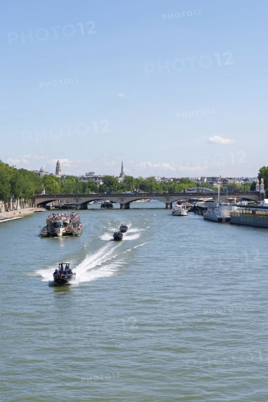 Paris, France, 07.17.2024. French river police train on the river Seine in preparation of the upcoming Olympic Games opening ceremony