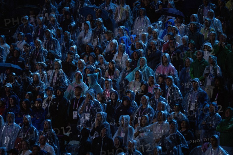 A crowd watches the opening ceremony of the 2024 Olympic Games on Friday, July 26, 2024,in Paris, France.