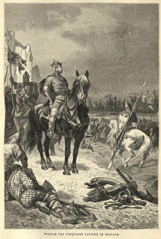 History of the Norman Conquest, William the Conqueror landing in England, 1066 Vintage illustration